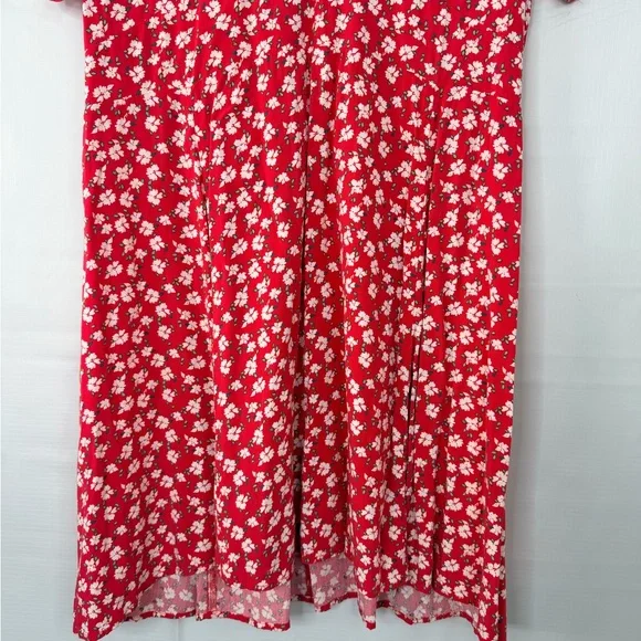 GAP Red Floral Short Sleeve Midi Dress Womens Size 16 V Neck Zip Back - Picture 4 of 9